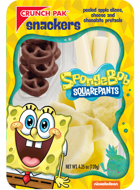 Crunch Pak SpongeBob Snacker with Fresh Sliced Apples, Cheese and Chocolate Pretzels, 4.25 oz Tray