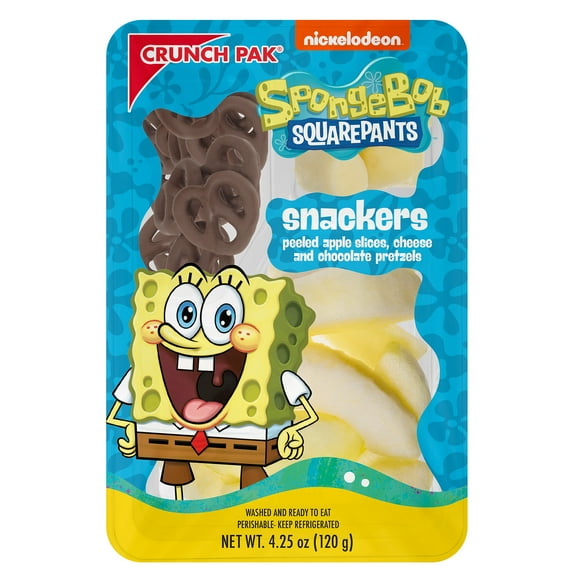 Crunch Pak SpongeBob Snacker with Fresh Sliced Apples, Cheese and Chocolate Pretzels, 4.25 oz Tray