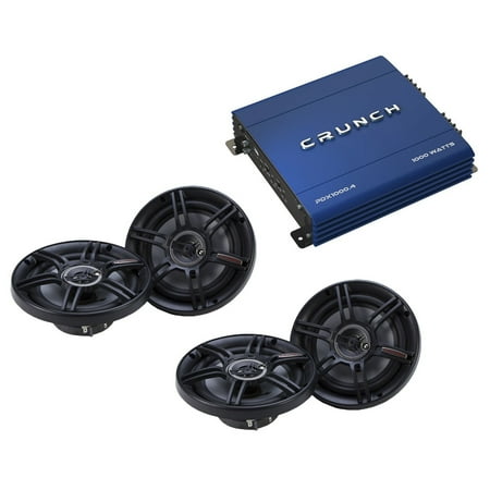 Crunch PowerDriveX 4 Ch Car Stereo Amplifier w/ 300W 6.5" Speakers, Pair