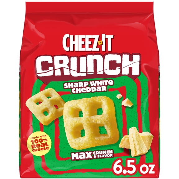 Cheez-It Crunch Sharp White Cheddar Cheesy Baked Snacks, Lunch Snacks, 6.5 oz