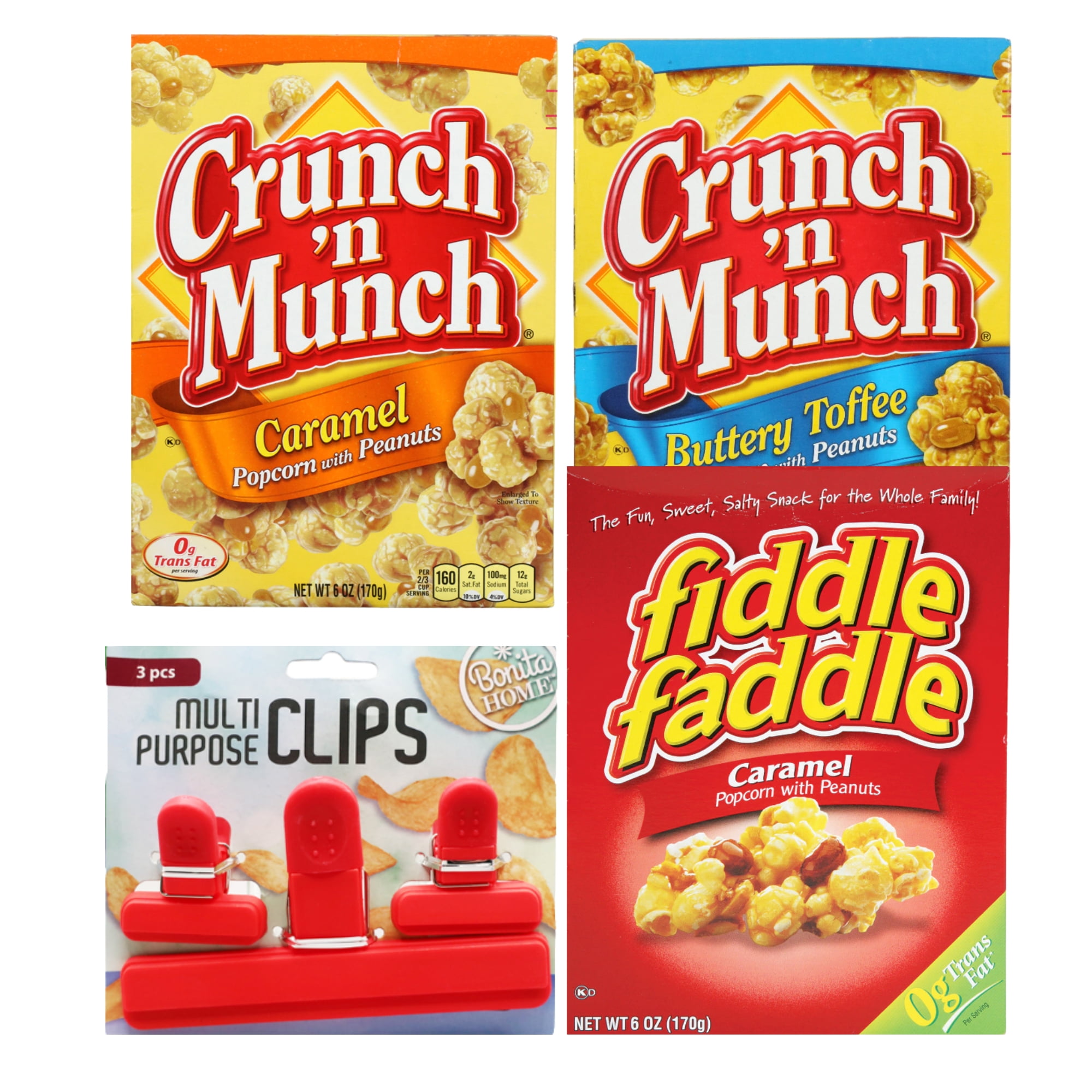 Crunch 'n Munch and Fiddle Faddle Popcorn, 2 Caramel & 1 Buttery Toffee