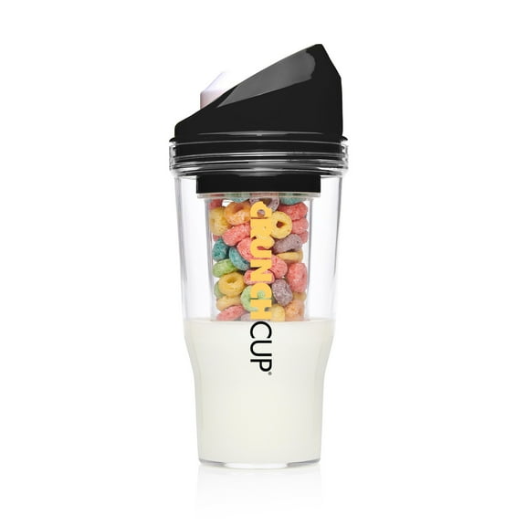 CrunchCup XL Black: Portable Plastic Cereal Cup for Breakfast on the Go, BPA-Free & Dishwasher-Safe