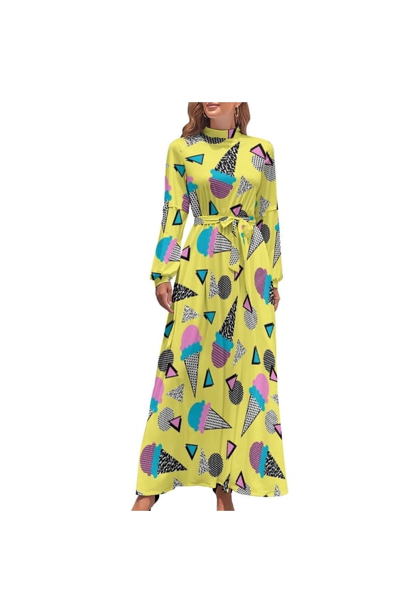 Cruncher - memphis throwback ice cream cone desert 1980s 80s style retro geometric neon pop art Long Dress fairy dress