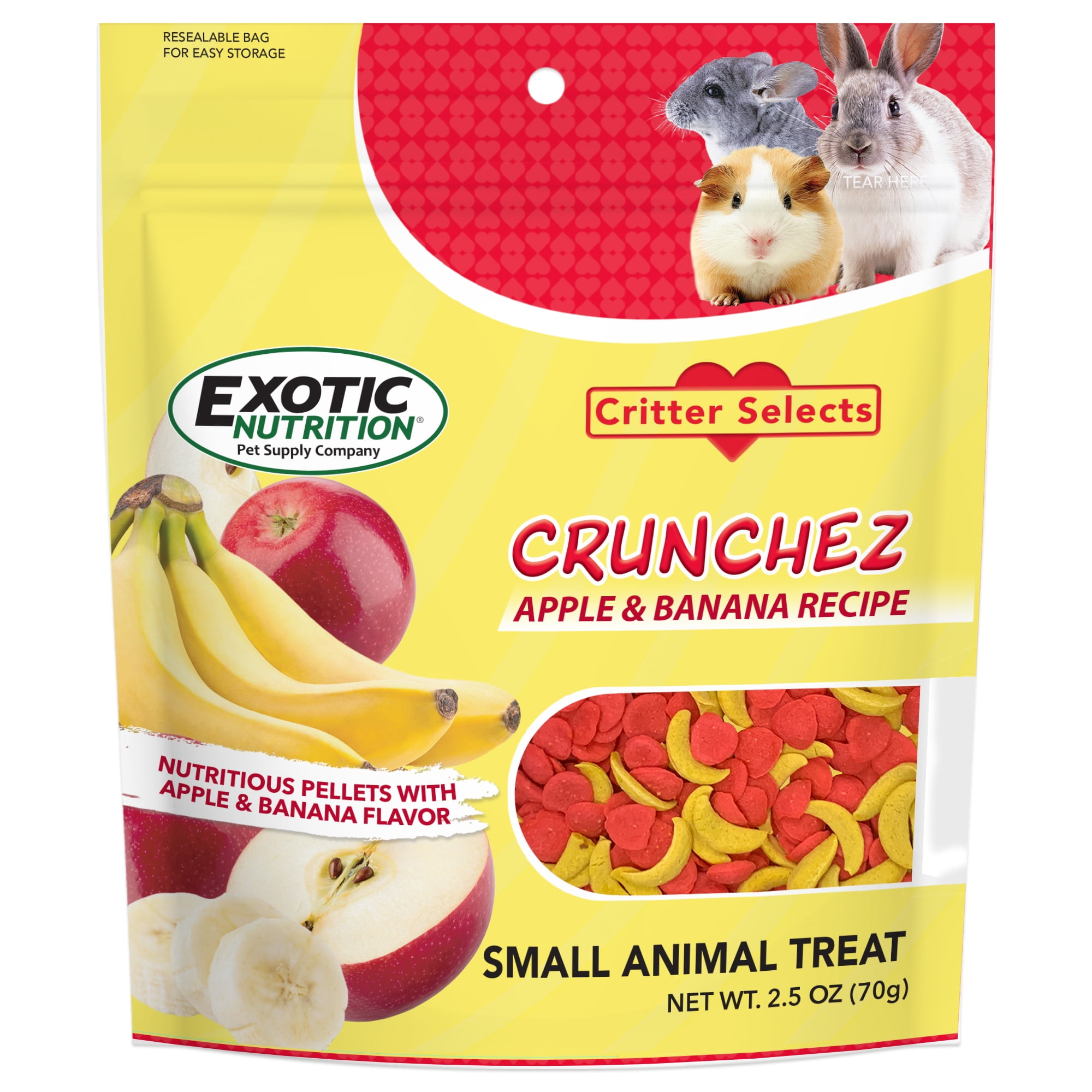 Crunchez Apple and Banana - Crunchy Fruit Flavored Treat Bites - Sugar Gliders, Squirrels, Marmosets, Prairie Dogs, Hamsters, Chinchillas, Exotic Birds, Rabbits, Guinea Pigs, Degus, Small Pets