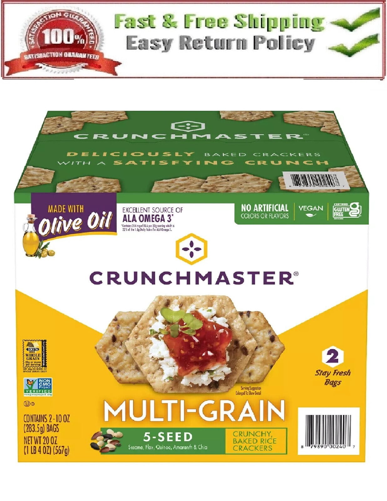 Crunchmaster 5 Seed Multi-Grain Cracker with Olive Oil (10 oz. 2 pk ...