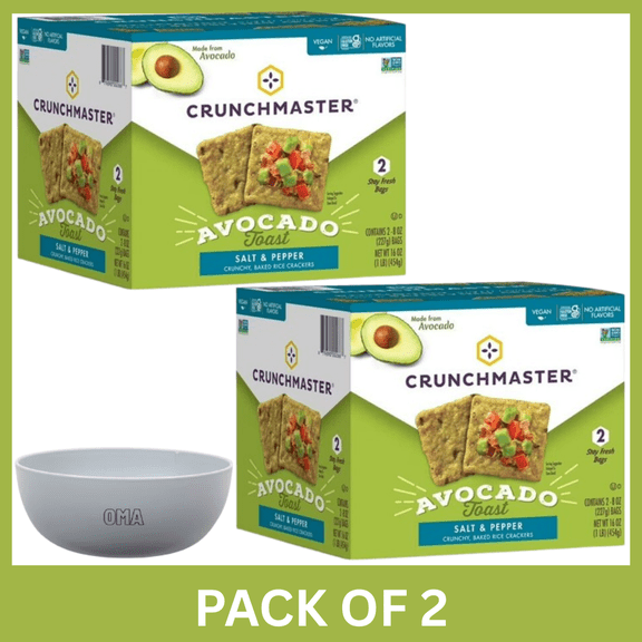 Crunchmaster Avocado Toast with Salt & Pepper Crackers 16 oz (Pack of 2) with Free Serving Bowl by OMA