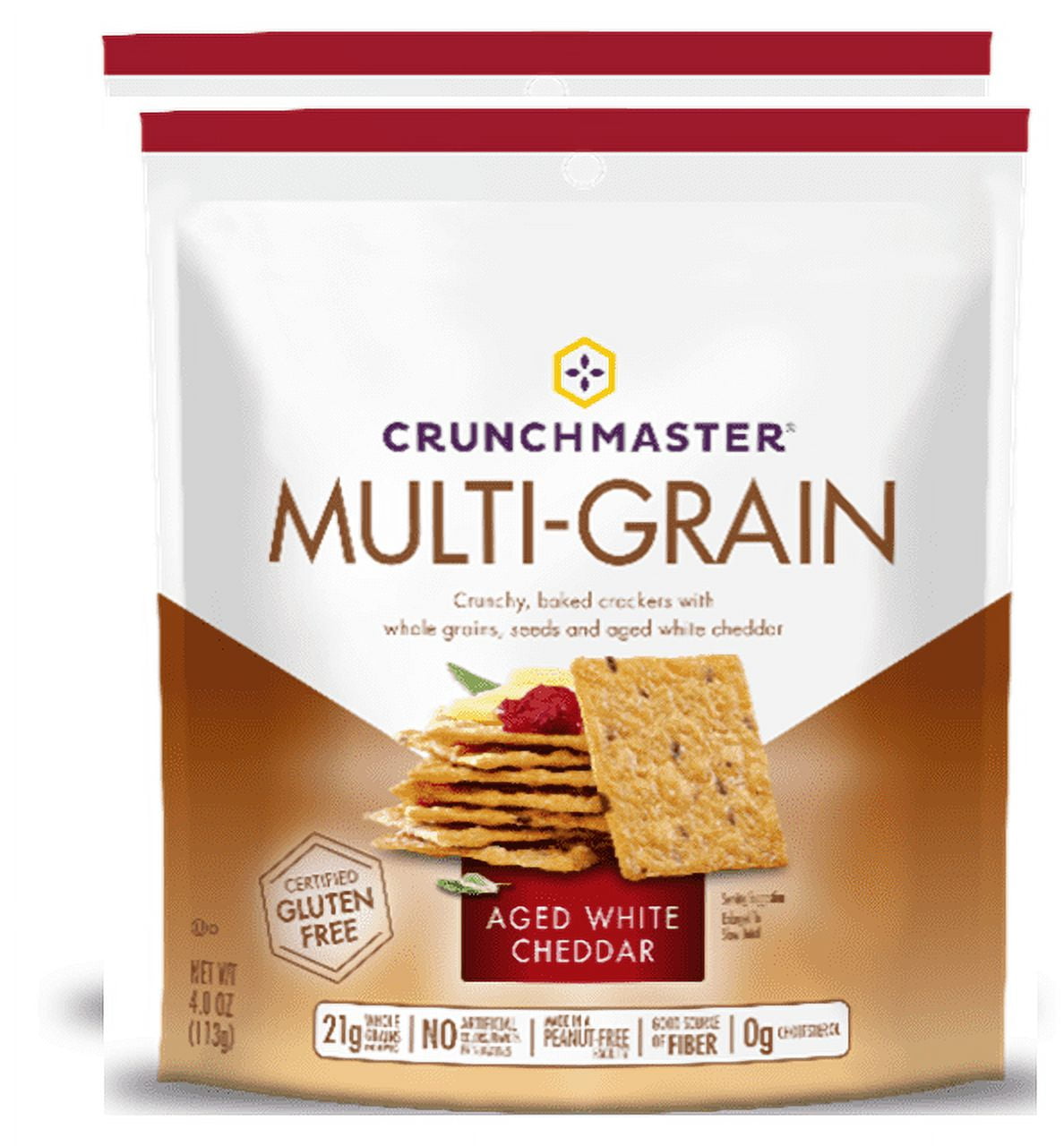 Crunchmaster MultiGrain Crackers, Aged White Cheddar, 4 Ounce (Pack of