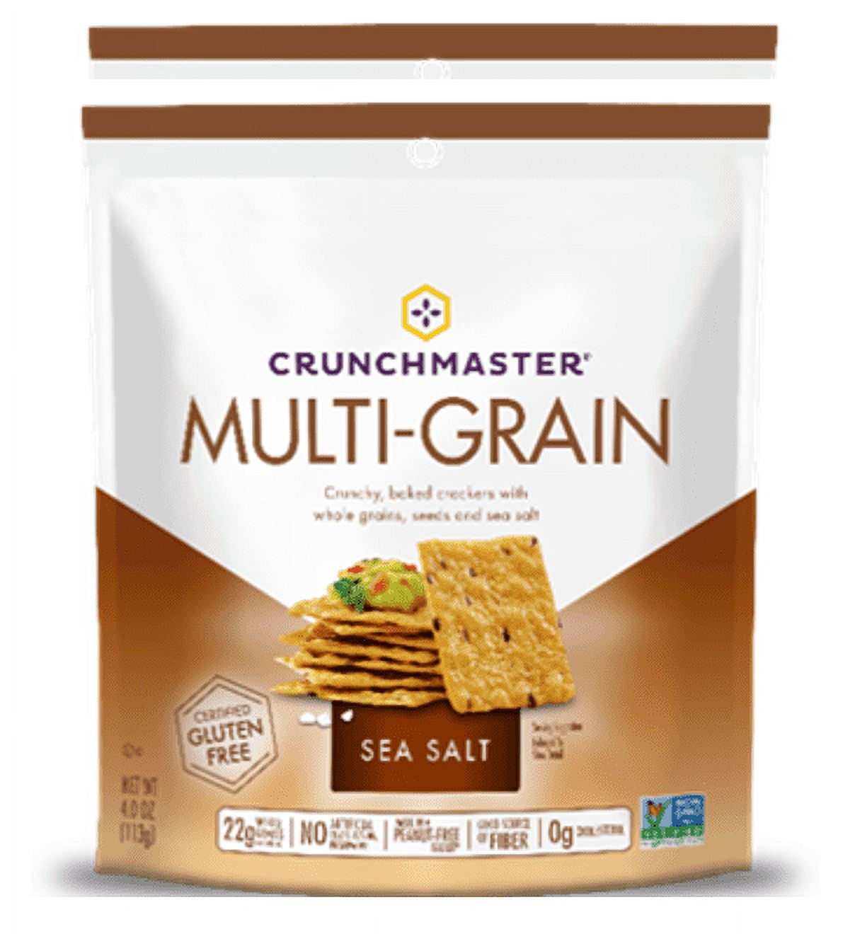 Crunchmaster Multi-Grain Sea Salt, 4 Ounce Bag, 2 BAGS | No artificial colors or flavors |0 Cholesterol | Good source of fiber