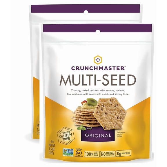 Crunchmaster Multi-Seed  Crackers Original, 4 Ounce Bag, 2 pack |Gluten Free| Not Cholesterol