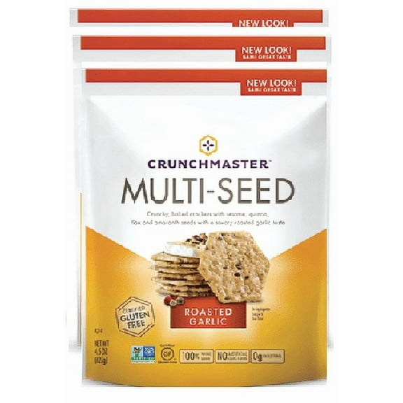 Crunchmaster Multi-Seed Crackers, Roasted Garlic, 4 oz. pack of 3
