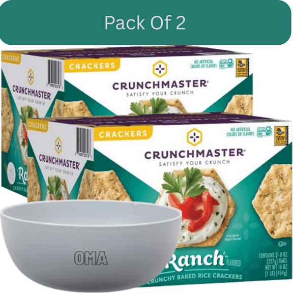 Crunchmaster Ranch Rice Crackers, Gluten-Free Crunchy Snack, 8 oz., 2 pk. With White Bowl By OMA