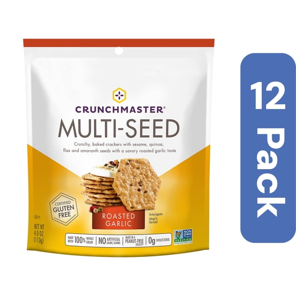 Crunchmaster Roasted Garlic Multiseed Crackers 4 oz (Pack Of 12)