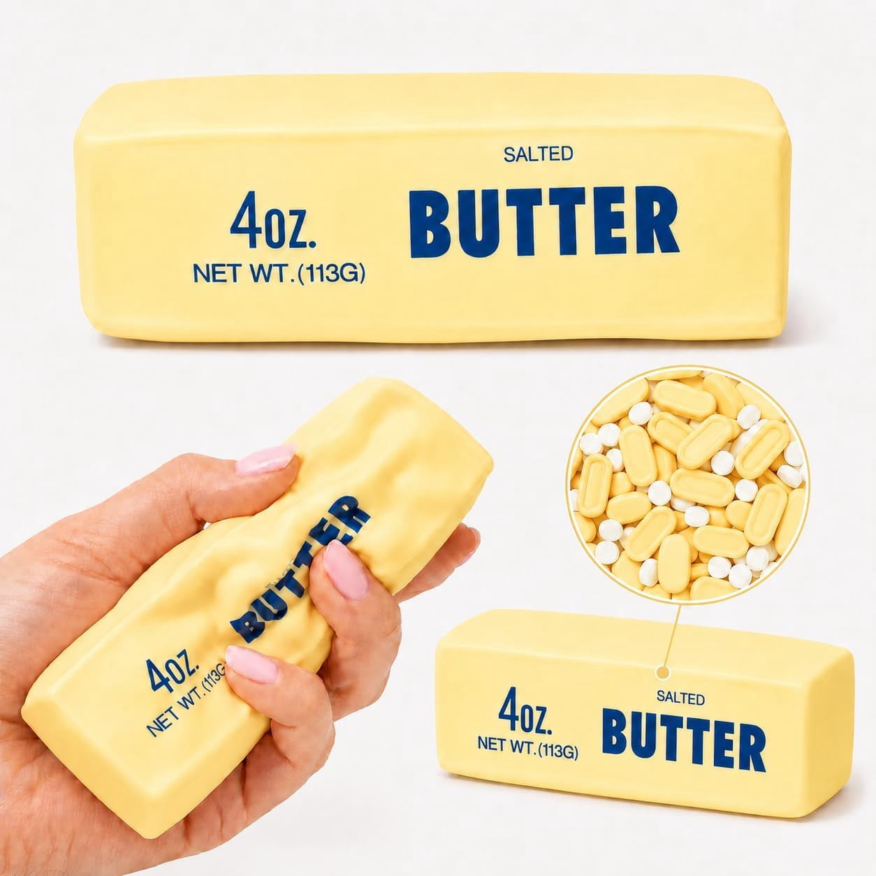 Crunchy Butter Squishy, Soft Squeeze Sensory Fidget Toy with Crunchy ASMR Texture, Butter Stick Stress Relief Toy, Fun Novelty Gift for Kids Teens and Adults(Yellow)