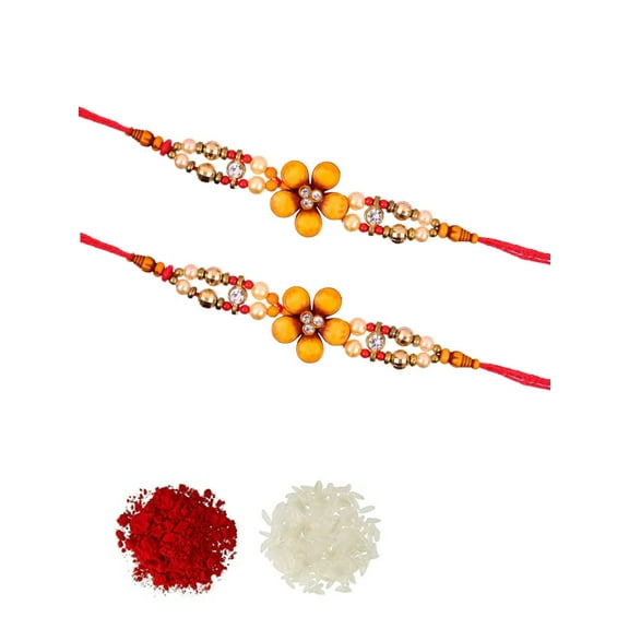 Crunchy Fashion 2 Pcs Floral Rakhi for Brother and bhabhi, Raksha Bandhan Rakhi Set for Bhai Bhabhi,Rakhi Sets, Rakhi with Roli CHawal Tilak