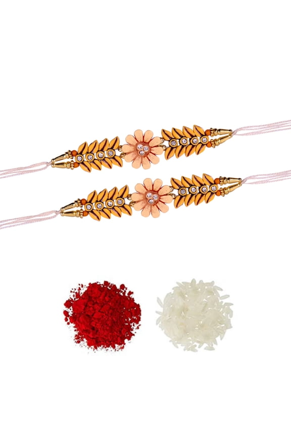 Amroha Crafts Floral Brown Rakhi Set-Pack of 2 Raksha Bandhan Handmade Bracelet for Bhaiya Rakhi Bracelet Combo Set