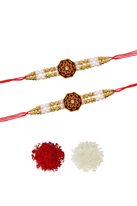Amroha Crafts Floral Rakhi Set-Pack of 2 Raksha Bandhan Handmade Bracelet for Bhaiya Rakhi Bracelet Combo Set