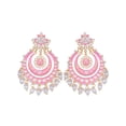 thumbnail image 1 of Crunchy Fashion Bollywood Jewellery Traditional Ethnic Bridal Bride Wedding Bridesmaid Crunchy Fashion Dazzling Pearl Gold-Plated Kundan Meenakari Pink Chandbali Earrings, 1 of 3