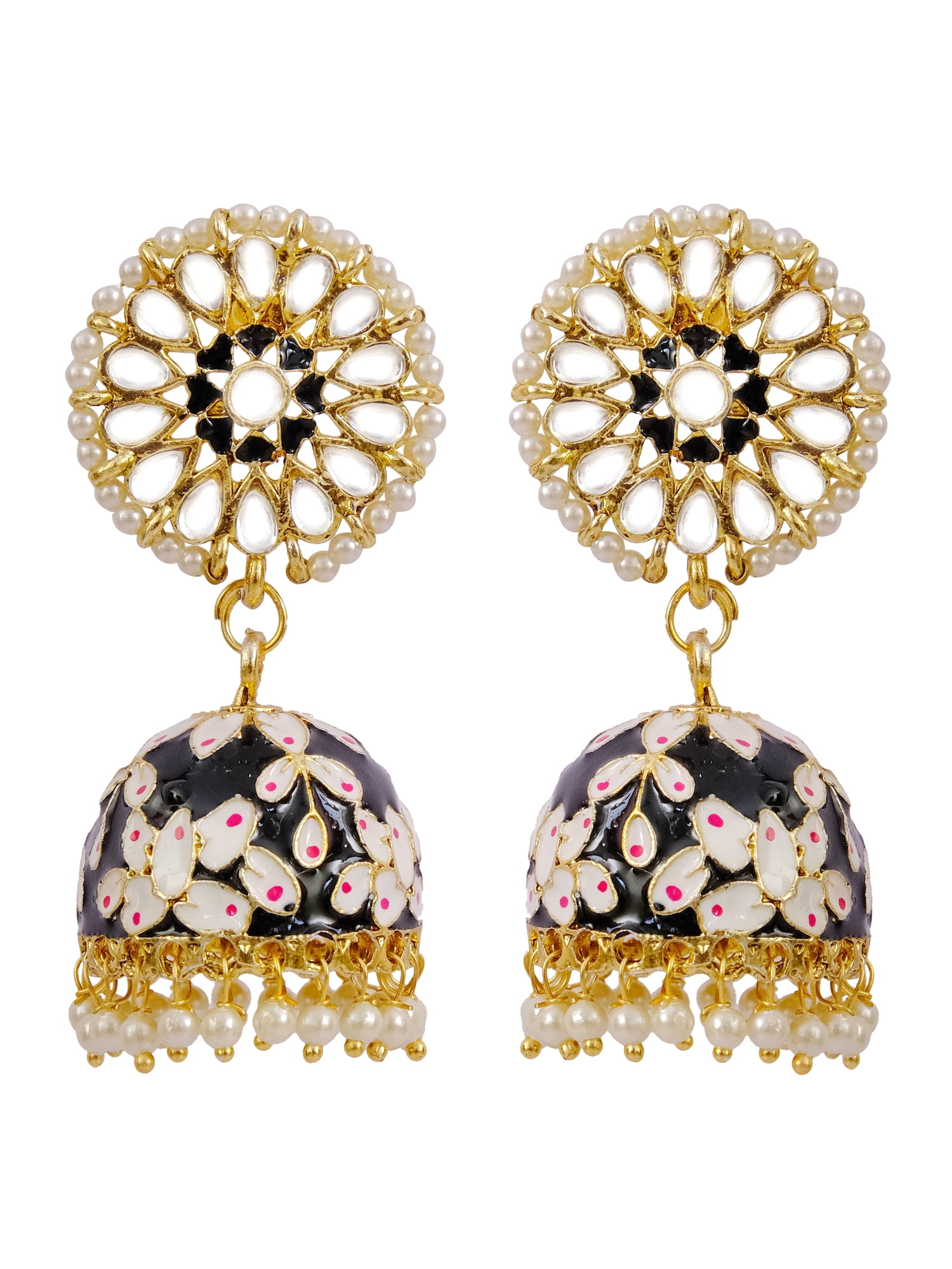 Crunchy Fashion Gold Plated Stylish Indian Wedding Jewelry Peach beads  Jhumki Jhumka Earrings for Women - Walmart.com