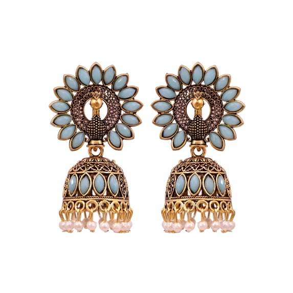 Crunchy Fashion Bollywood Jewellery Traditional Ethnic Bridal Bride Wedding Bridesmaid Gold-PLated Ethnic Crown Design Peacock Shape Jhumka Earrings