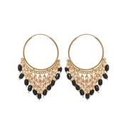 Crunchy Fashion Bollywood Jewellery Traditional Ethnic Bridal Bride Wedding Bridesmaid Gold-Plated Jhalar Bali Hoop Earrings With Black Pearls