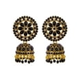 thumbnail image 1 of Crunchy Fashion Bollywood Jewellery Traditional Ethnic Bridal Bride Wedding Bridesmaid Gold Plated Meenakari Floral Black Jhumka Earrings With White Pearl For Women', 1 of 4