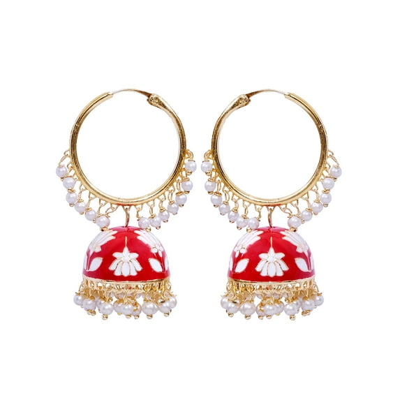 Crunchy Fashion Bollywood Jewellery Traditional Ethnic Bridal Bride Wedding Bridesmaid Traditional Gold Plated Red Hoops Jhumka Earrings For Women's & Girl's