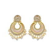 Crunchy Fashion Bollywood Jewellery Traditional Ethnic Bridal Bride Wedding Bridesmaid Gold Tone Pink Pearl Polki Chandbali Indian Earrings Jewelry Set For Women