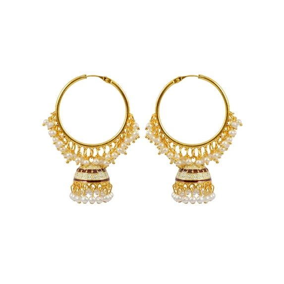 Crunchy Fashion Bollywood Jewellery Traditional Ethnic Bridal Bride Wedding Bridesmaid Indian Traditional Meenakari Kundan Studded Jhumka Hoop Style Earrings