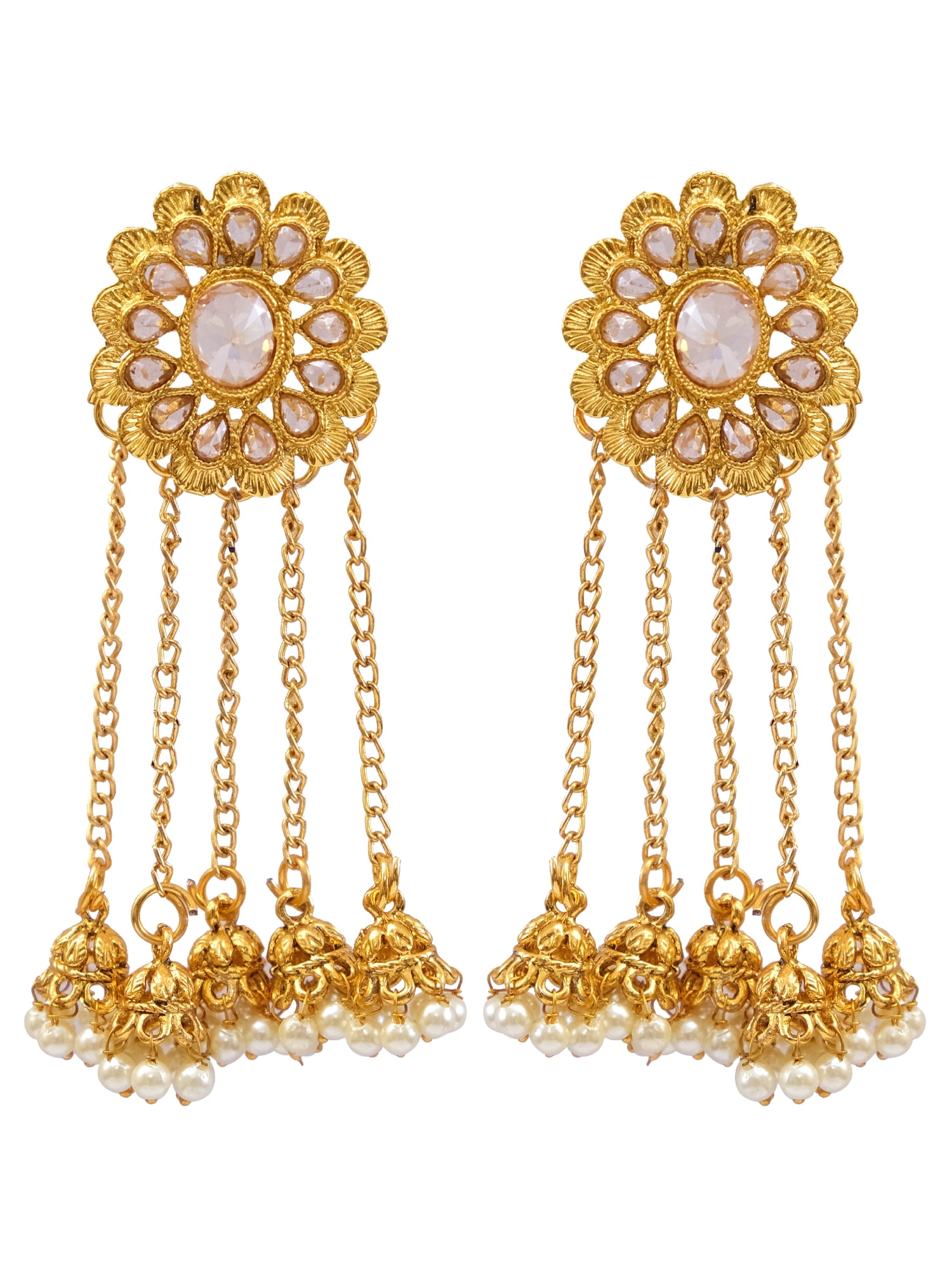 Crunchy Fashion Bollywood Jewellery Traditional Ethnic Bridal Bride Wedding Bridesmaid Meenakari Jewellery Traditionalv Oxidized-Silver Black Kundan Stylish Pearl Ethnic Peacock Jhumka Earrings