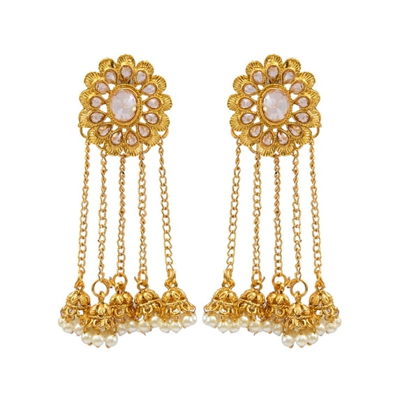Crunchy Fashion Bollywood Jewellery Traditional Ethnic Bridal Bride Wedding Bridesmaid Meenakari Jewellery Traditionalv Oxidized-Silver Black Kundan Stylish Pearl Ethnic Peacock Jhumka Earrings
