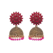 Crunchy Fashion Bollywood Jewellery Traditional Ethnic Bridal Bride Wedding Bridesmaid Oxidised Silver Indian Meenakalri Jhumka Jhumki Earrings Jewelry For Women Raani-Gold