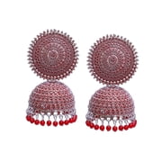 Crunchy Fashion Bollywood Jewellery Traditional Ethnic Bridal Bride Wedding Bridesmaid Oxidised Silver Indian Red Meenakalri Jhumka Jhumki Earrings Jewelry For Women