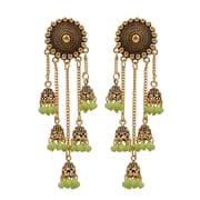 Crunchy Fashion Bollywood Jewellery Traditional Ethnic Bridal Bride Wedding Bridesmaid Retro Big Gold Jhumka With Green Beads Long Chain Tassel Hangers Earrings