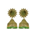 thumbnail image 1 of Crunchy Fashion Bollywood Jewellery Traditional Ethnic Bridal Bride Wedding Bridesmaid Sun floral Green Velvet Gold-plated Enamel Jhumka Earring, 1 of 3