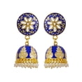 thumbnail image 1 of Crunchy Fashion Bollywood Jewellery Traditional Ethnic Bridal Bride Wedding Bridesmaid Traditional Gold plated Blue Meenakari Enamel Kundan Floral Earrings For Women's & Girl's, 1 of 4