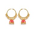 thumbnail image 1 of Crunchy Fashion Bollywood Jewellery Traditional Ethnic Bridal Bride Wedding Bridesmaid beautiful Ethnic Meenakari Red Jhumka Hoop Earring With Pearls, 1 of 2