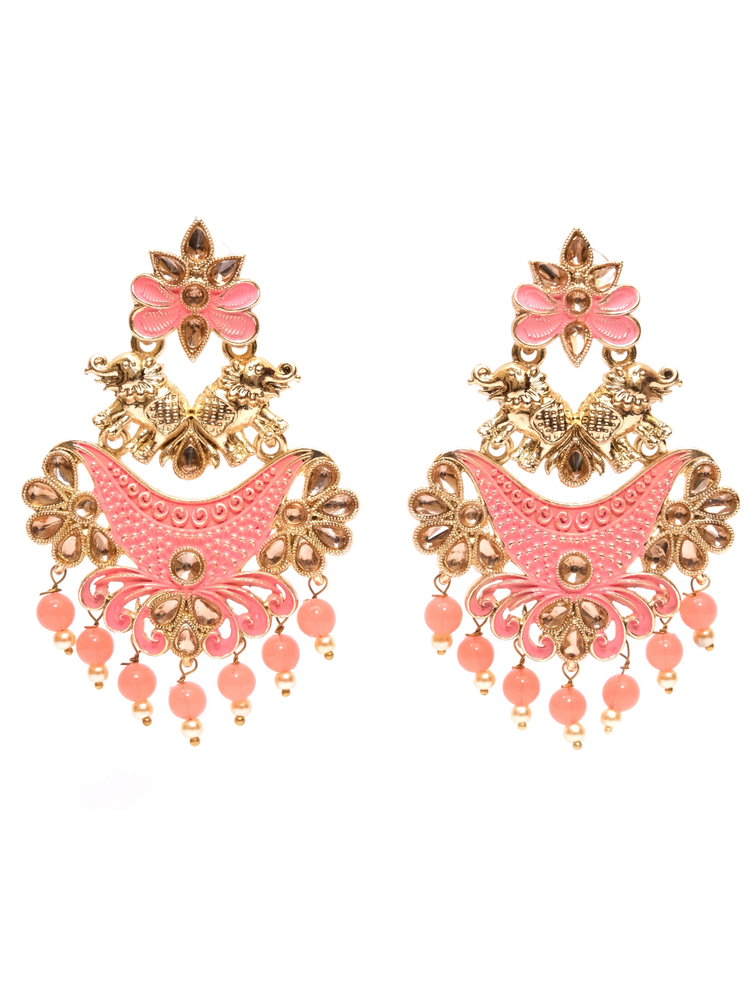 Crunchy Fashion Indian Bridal Jhumka Earrings - Gold Plated Meenakari With Pearls & Crystal - View #8