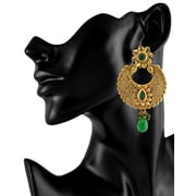 Crunchy Fashion Bollywood Style Gold Plated Traditional Indian Jewelry Green Dangle Earrings for Women