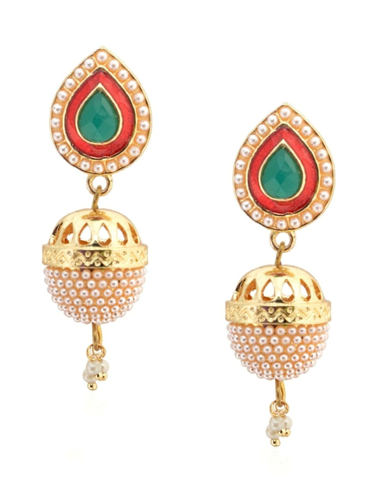 Amazon.com: Priyaasi Golden Traditional Indian Jhumka Earring for Women |  Goddess Design | Kemp Stone-Studded | Gold Plated | Pushback Closure |  Bridal Earring for Wedding & Puja: Clothing, Shoes & Jewelry