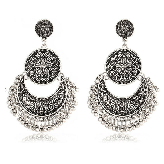 Crunchy Fashion Bollywood Style Traditional Indian Jewelry Oxidized Silver Dangle and Drop Earrings for Women (Silver Style-5)