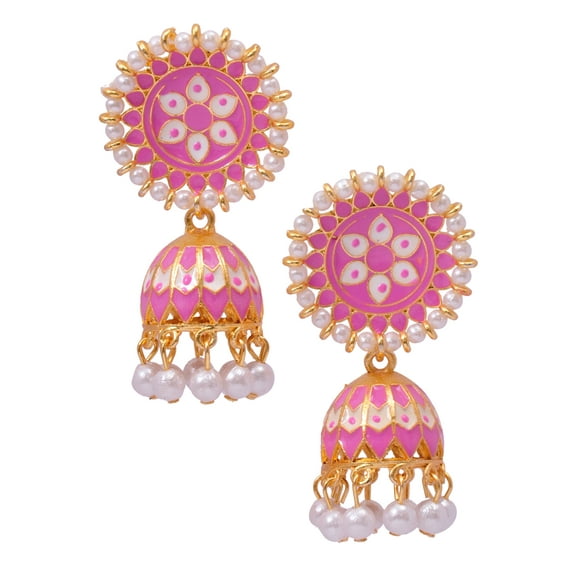 Crunchy Fashion Bollywood Style Traditional Indian Jewelry Purple Meenakari Jhumka Jhumki Earrings for Women