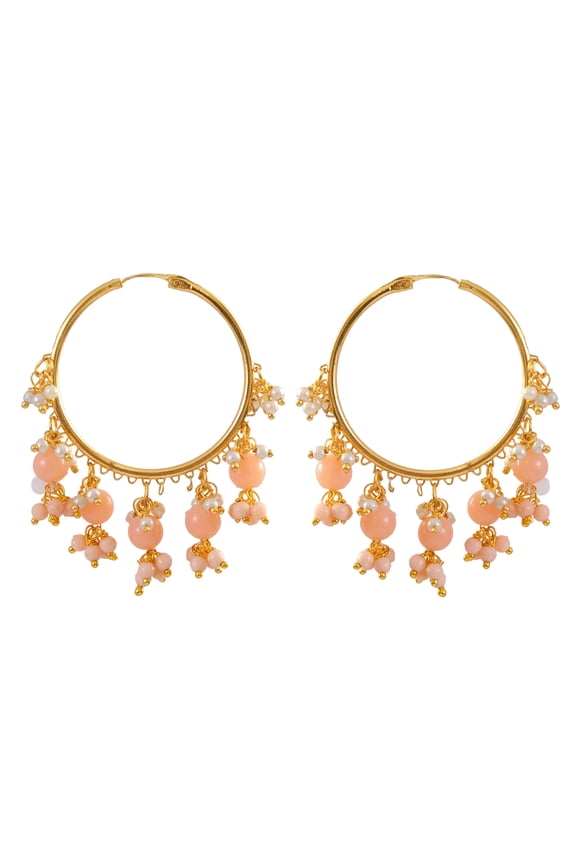 Bollywood Stylish Traditional Indian Jewelry Meenakari Jhumka Earrings for Women (Golden Hoop with Peach Pearls)
