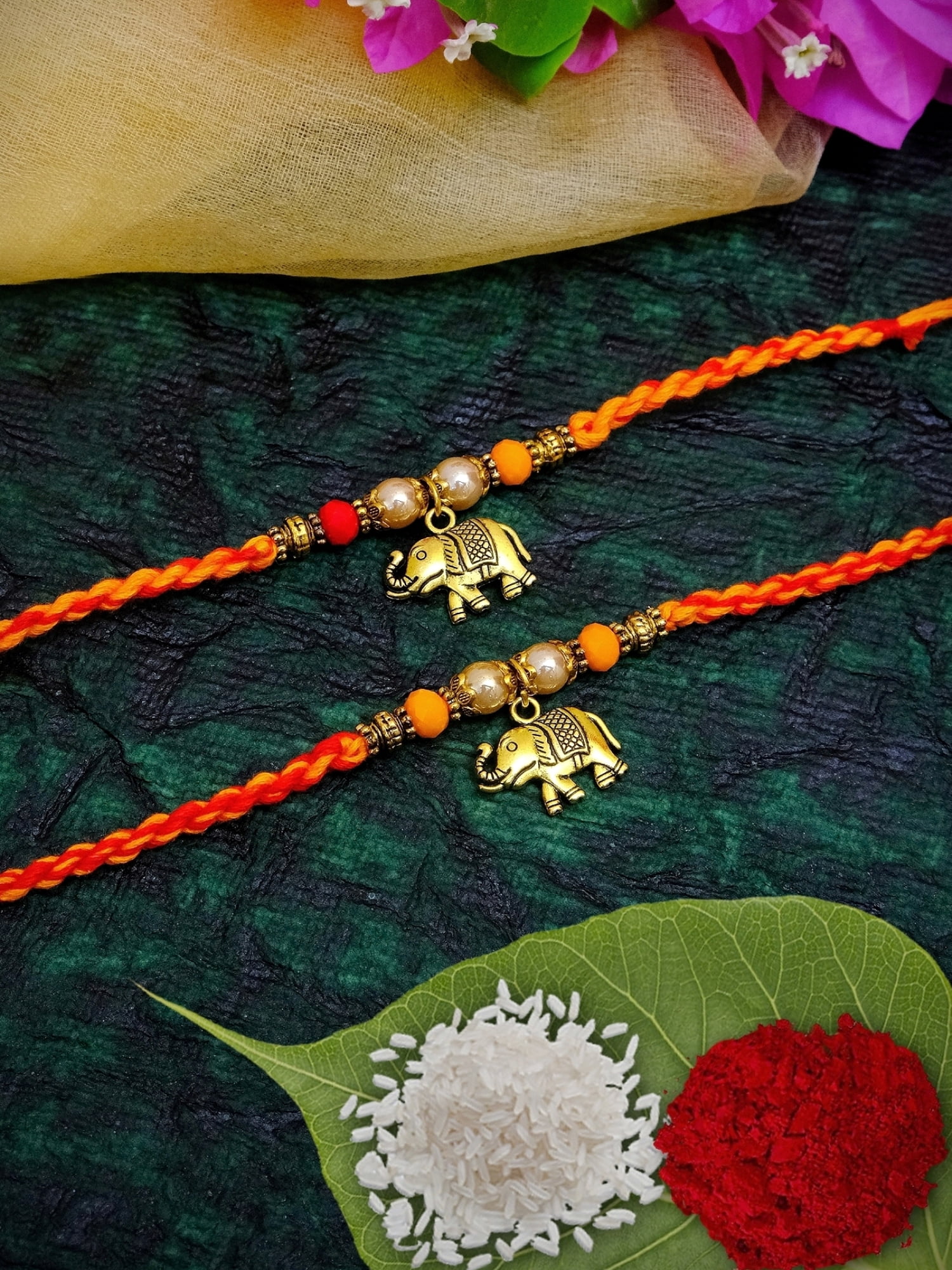 Crunchy Fashion Fancy Elephant Pendant Rakhi Set Pack of 2 Raksha ...