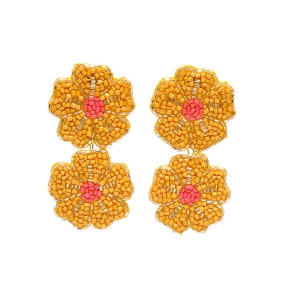 Crunchy Fashion Handmade Beaded Flower/Floral Bohemian Statement Musturd Yellow Seed Bead Dangle Summer Earrings- Mother's/christmas Day Gift for Women