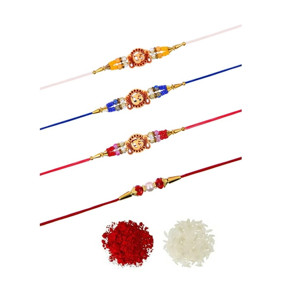 Crunchy Fashion OM Wooden Multicolor Rakhi Set- Pack of 4 With Roli & Chawal Tilak Raksha Bandhan Handmade For Men's