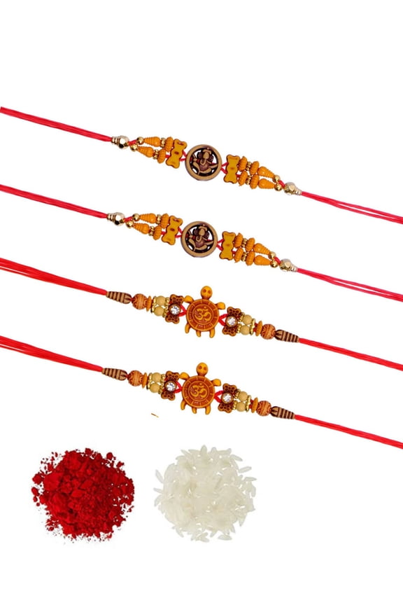 Pack Of 4 Ganpati Rakhi Set With Roli & Chawal Tilak Raksha Bandhan Handmade For Men's