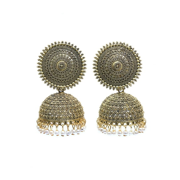 Crunchy Fashion Tribal Muse Oxidized Collection Stylish Indian Wedding Jewelry Jhumki Jhumka Earrings for Women (Oxidised Gold-2)