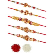 Crunchy Fashion Wooden Ganpati Rakhi Set- Pack of 5 With Roli & Chawal Tilak Raksha Bandhan Handmade For Men's