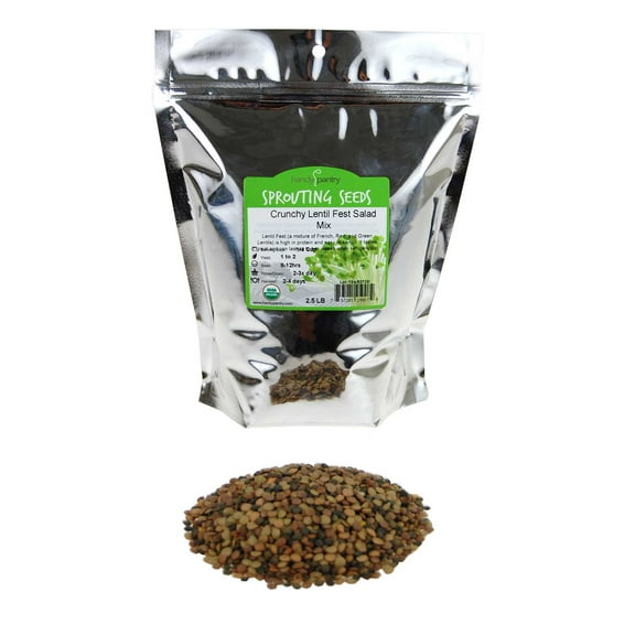 Crunchy Lentil Fest Sprouting Seed Mix- 2.5 Lbs- Organic- Green, Red & French Lentils- Edible Seeds, Salad, Soup, Sprouts & Food Storage