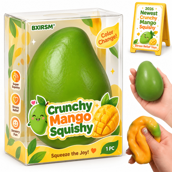Crunchy Mango Squishy, Color Changing ASMR Stress Ball, Thermochromic Green to Yellow Fidget Toys, Slow Rising Squeeze for Anxiety Relief